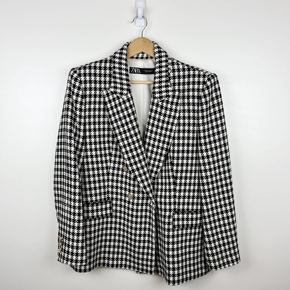 Zara Black Plaid Double Breasted Blazer - Picture 3 of 17